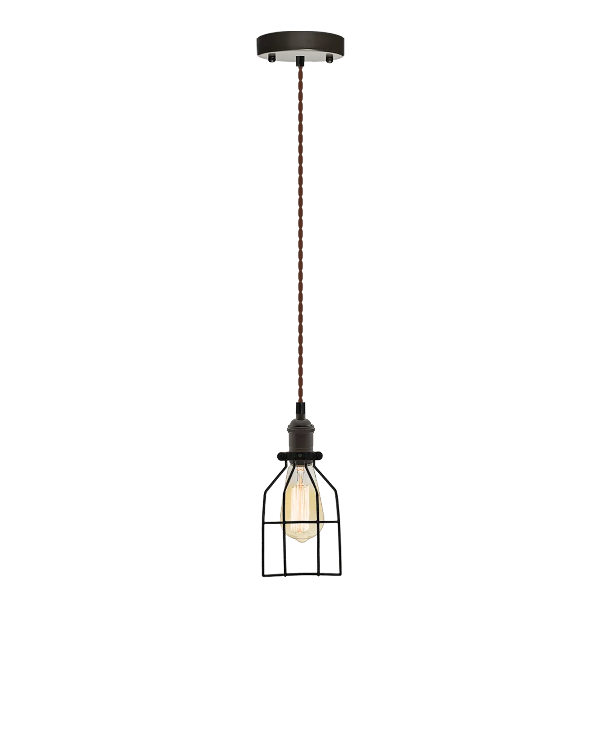 Single Pendant: Brown Twisted and Round Cage