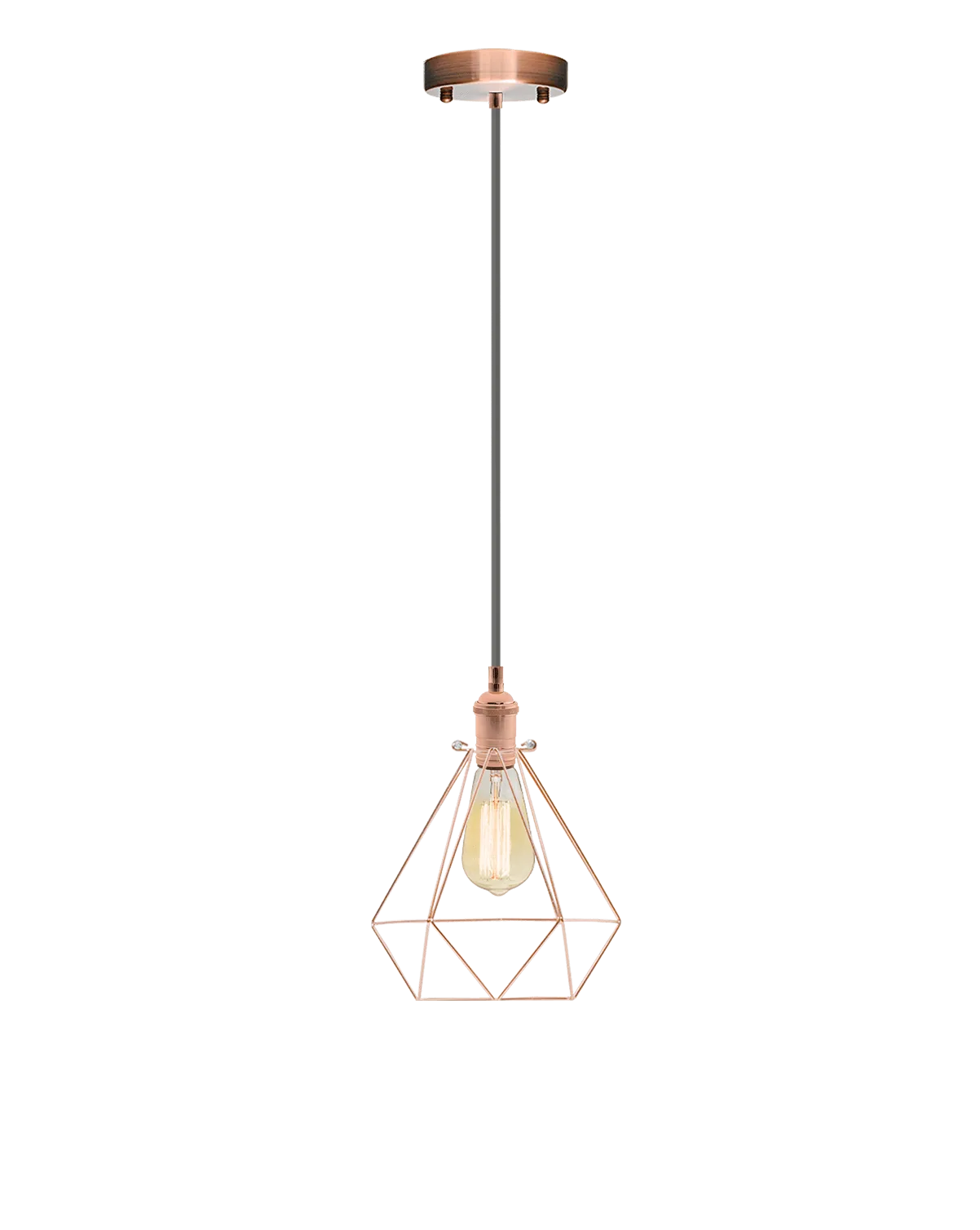 Single Pendant: Grey and Copper Geometric Cage