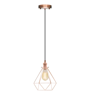 Single Pendant: Grey and Copper Geometric Cage