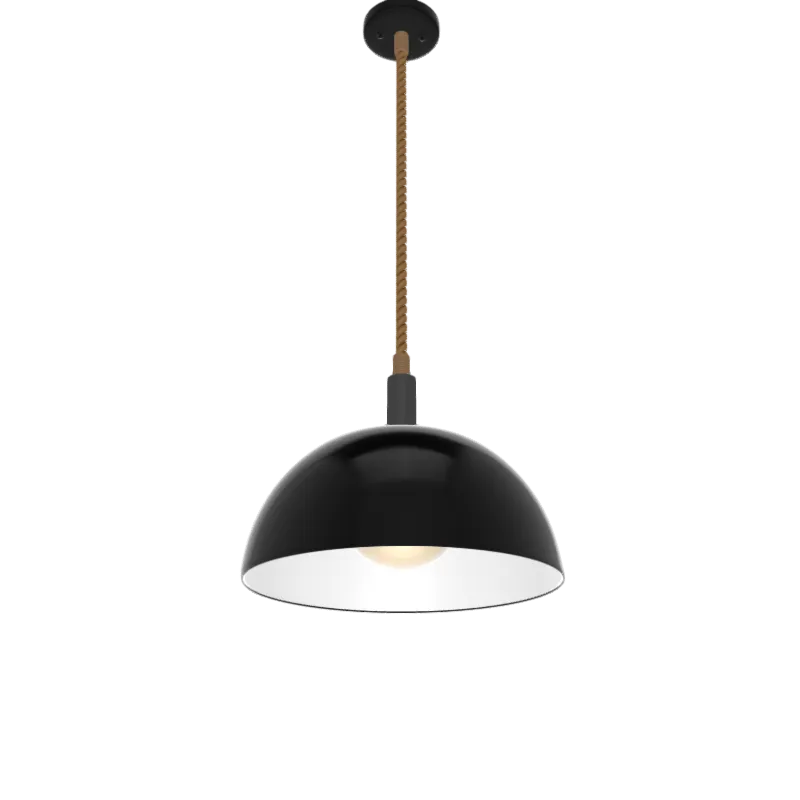 Single Pendant: Manila Rope with Black Dome Shade