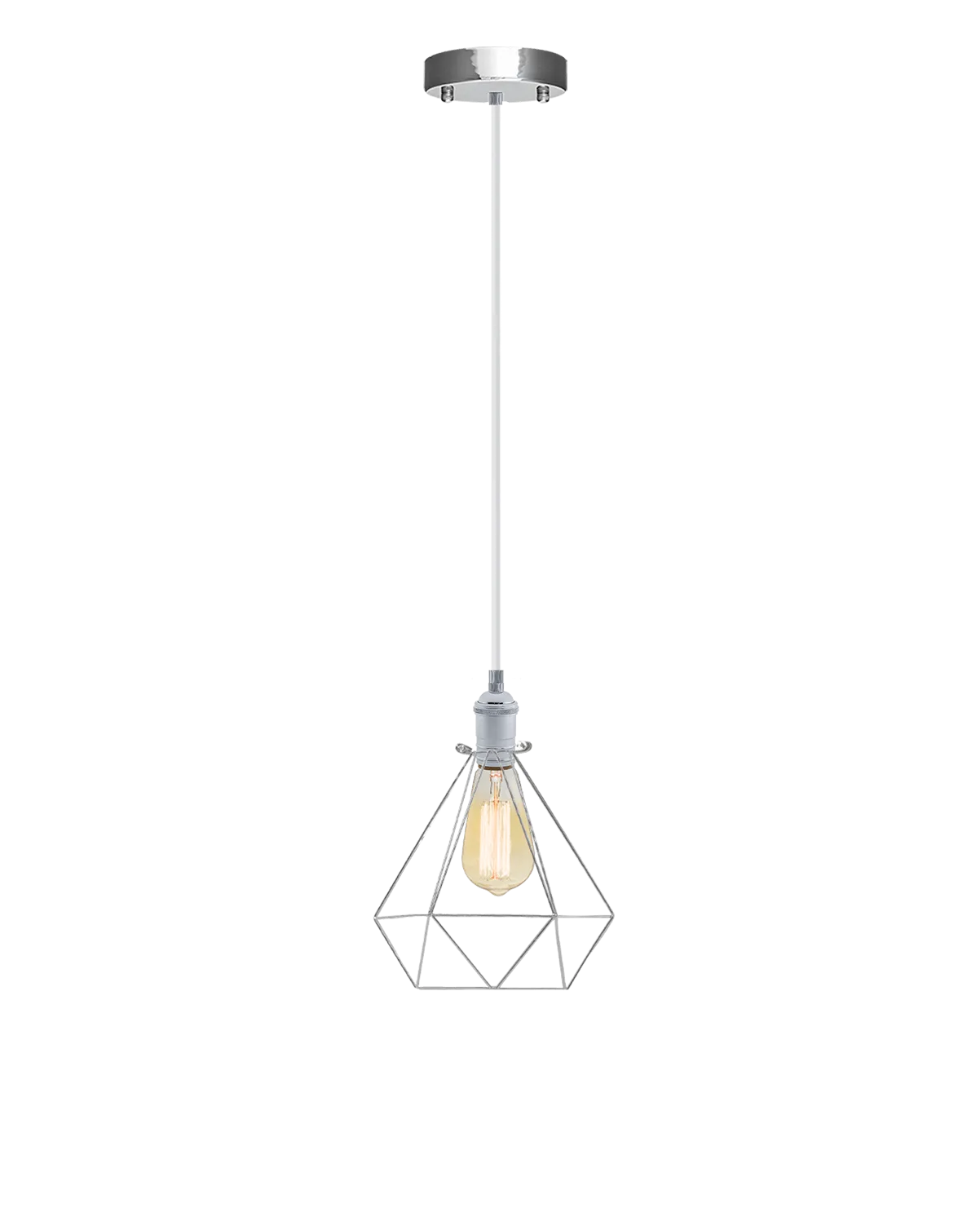 Single Pendant: White and Chrome Diamond Cage