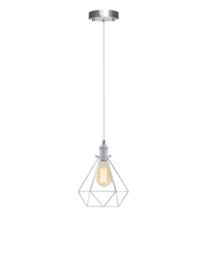 Single Pendant: White and Chrome Diamond Cage