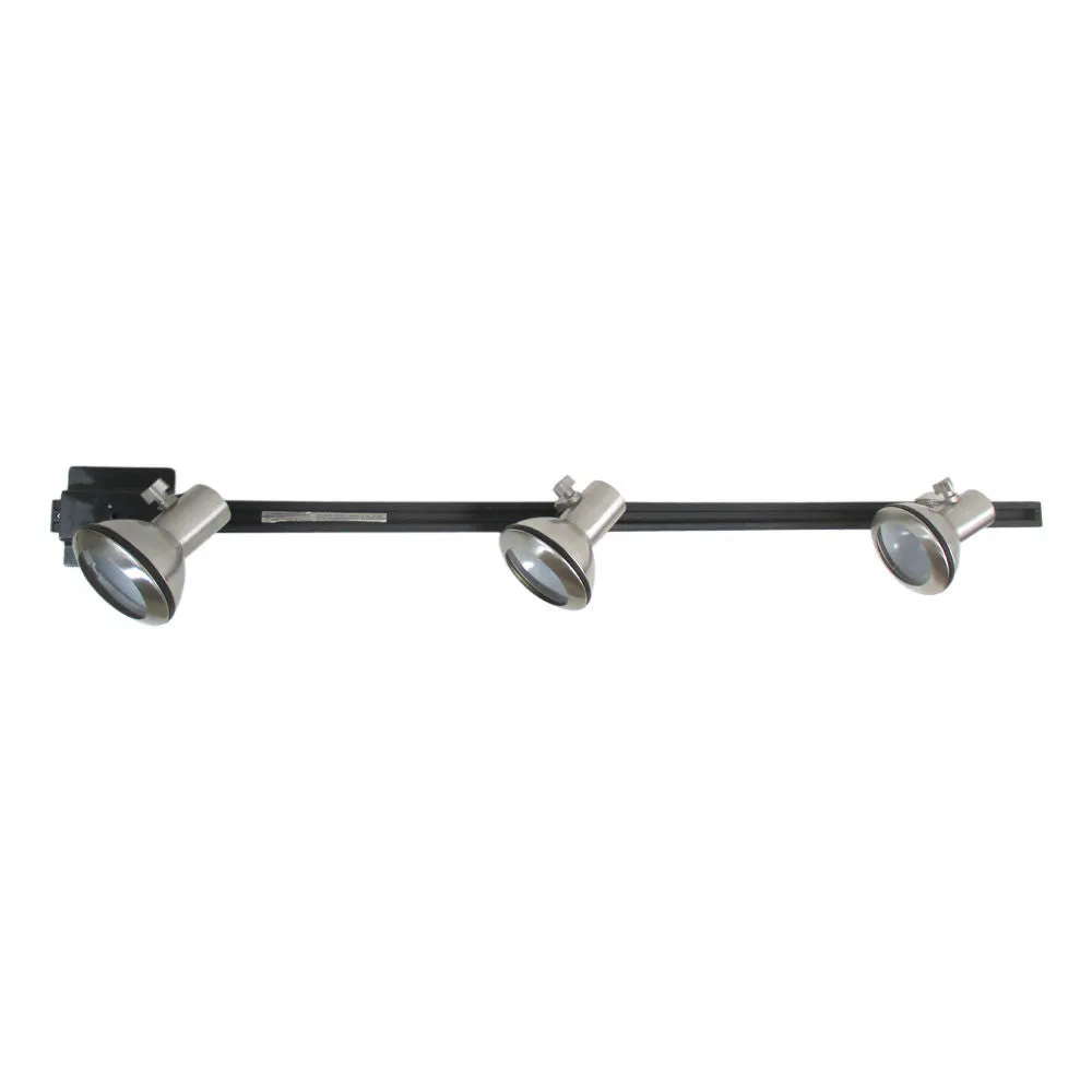 Sunset Lighting Track Head Kit F2953-80-3BK Three Brushed Nickel Heads with Black Track