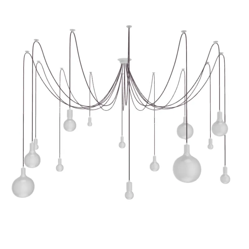 Swag Chandelier: 14 Pendant Mauve and White Globe Light Bulbs