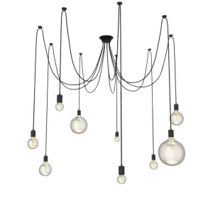 Swag Chandelier: 9 Pendant Black with Clear Globe Bulb Mix