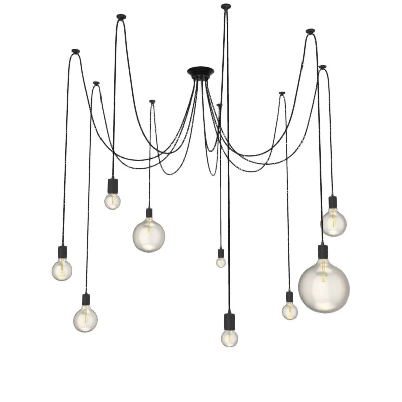 Swag Chandelier: 9 Pendant Black with Clear Globe Bulb Mix