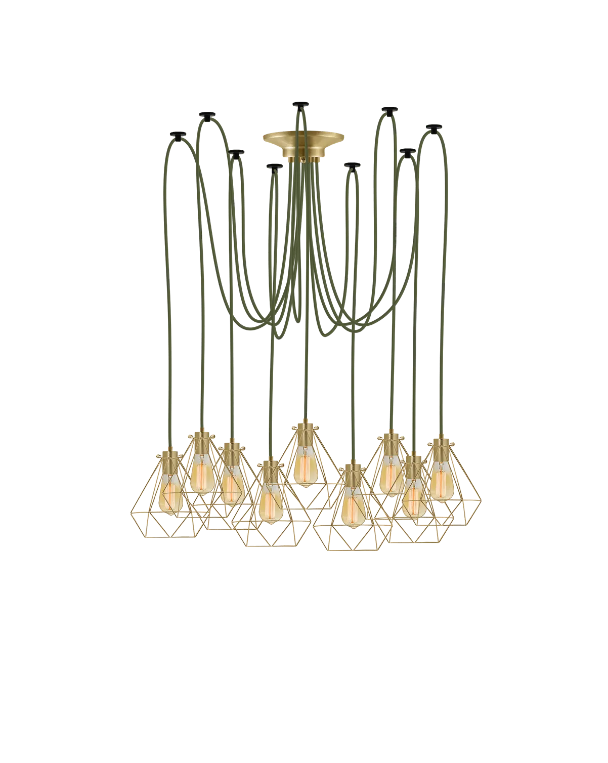 Swag Chandelier: Olive with Brass Diamond Cages