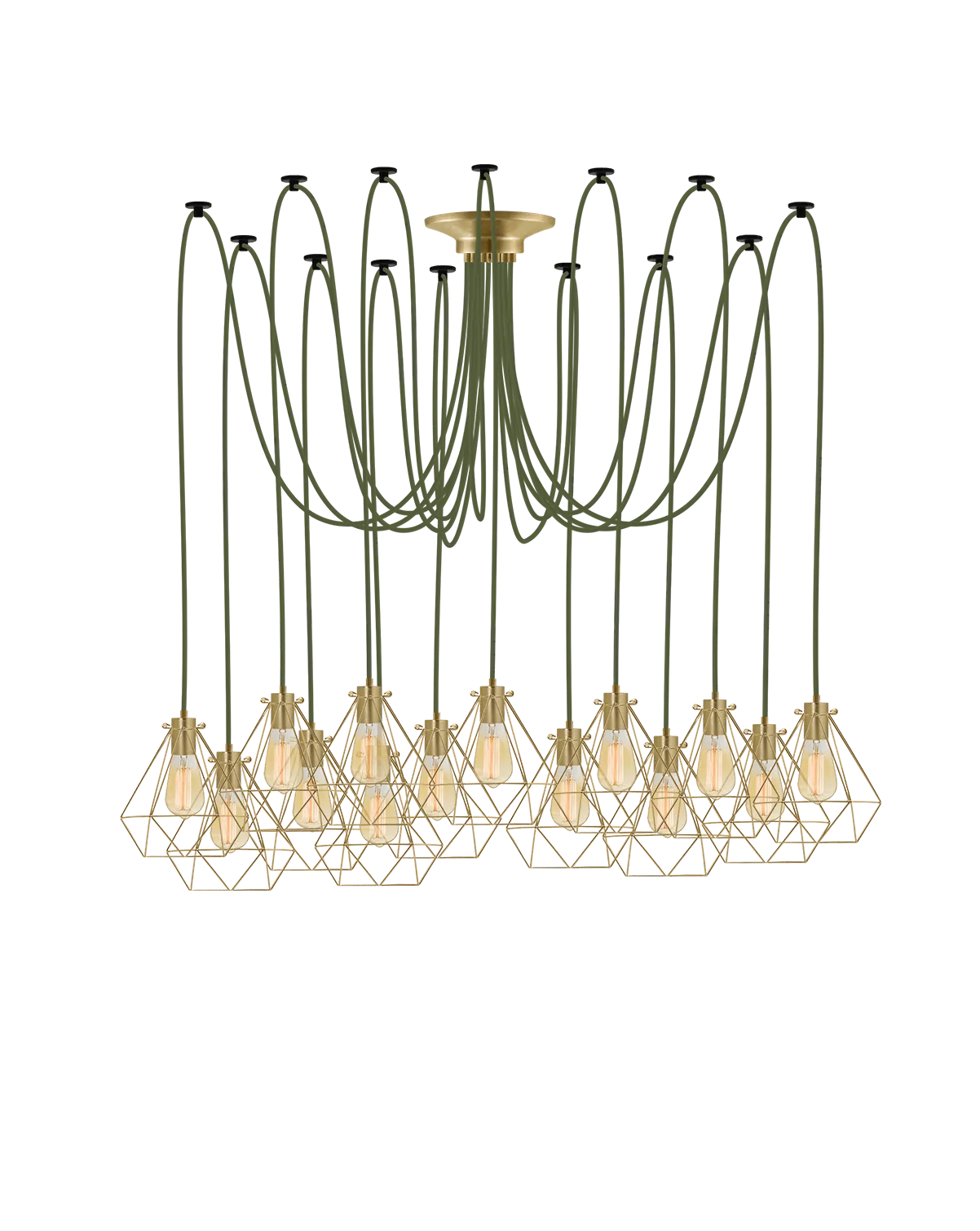 Swag Chandelier: Olive with Brass Diamond Cages