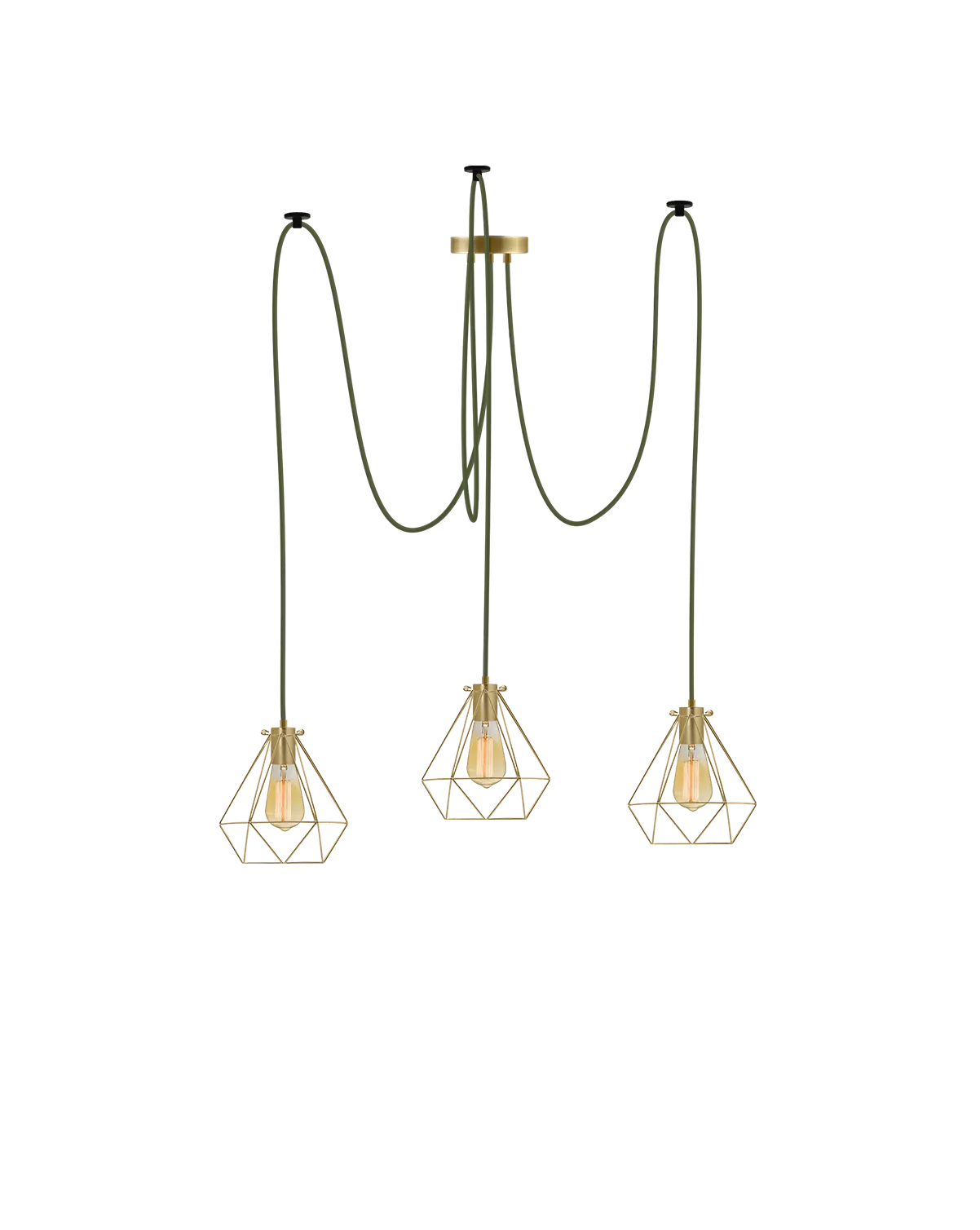 Swag Chandelier: Olive with Brass Diamond Cages
