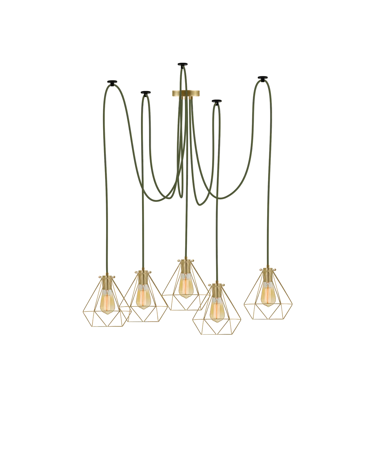 Swag Chandelier: Olive with Brass Diamond Cages