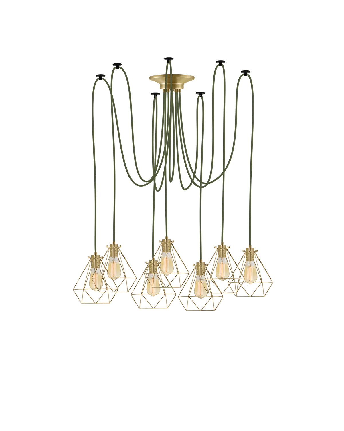 Swag Chandelier: Olive with Brass Diamond Cages