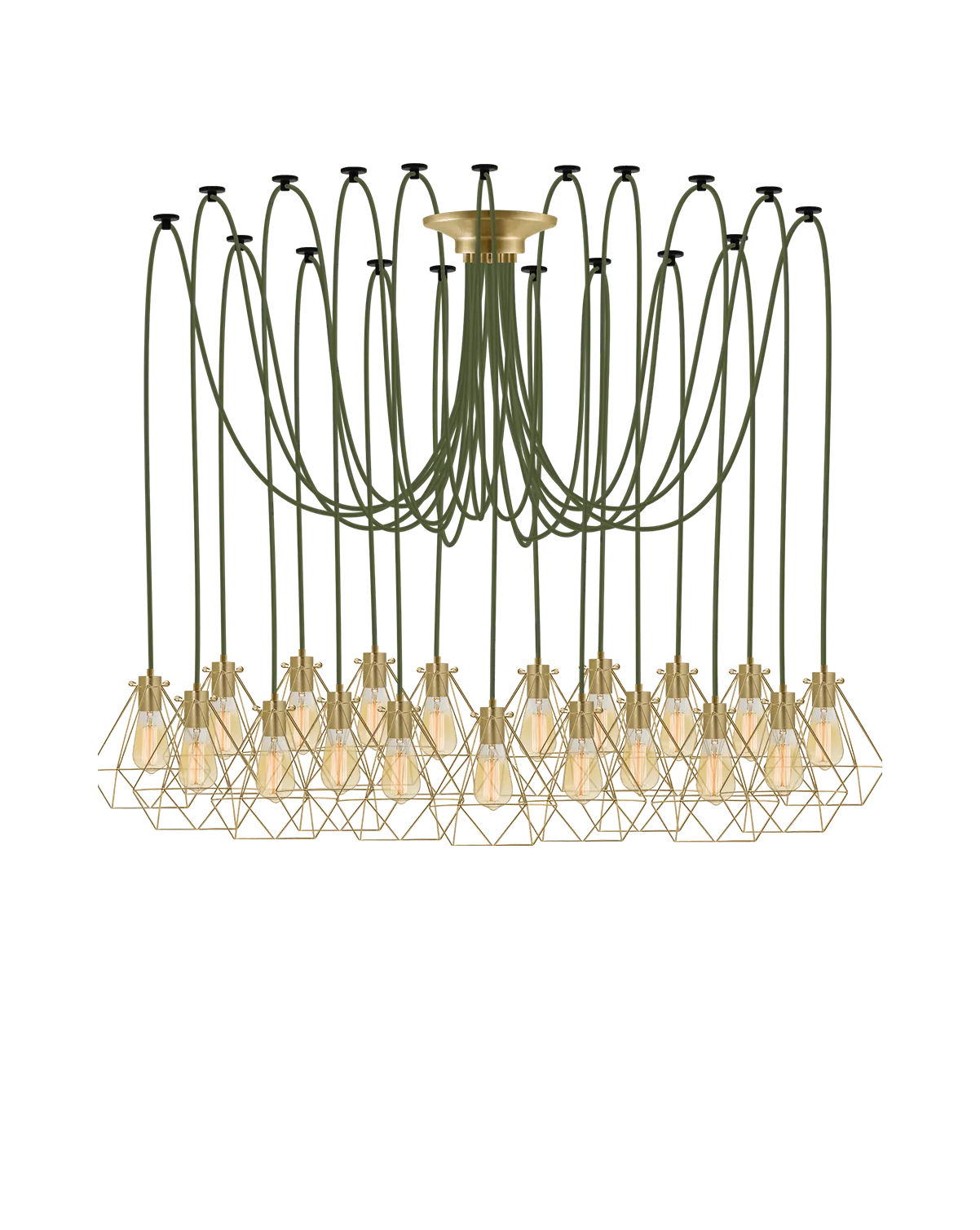 Swag Chandelier: Olive with Brass Diamond Cages