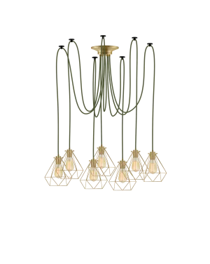 Swag Chandelier: Olive with Brass Diamond Cages