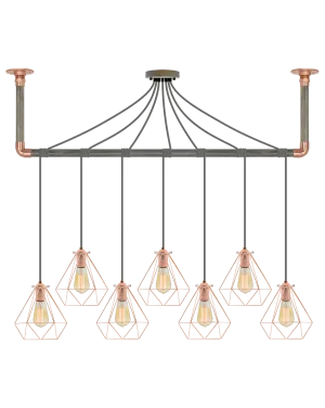 Wrap Chandelier: Grey, Copper and Copper Geometric Shade