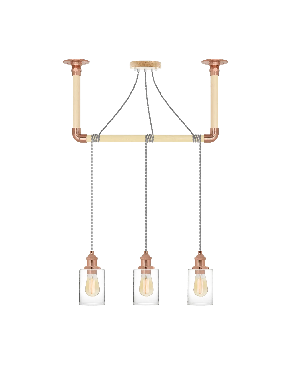 Wrap Chandelier: Grey, Copper and Glass Shade