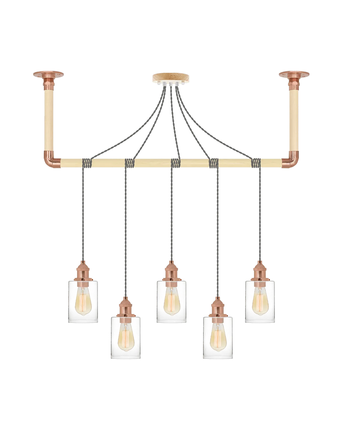 Wrap Chandelier: Grey, Copper and Glass Shade