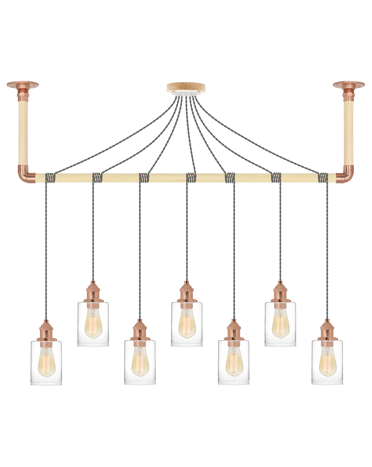 Wrap Chandelier: Grey, Copper and Glass Shade