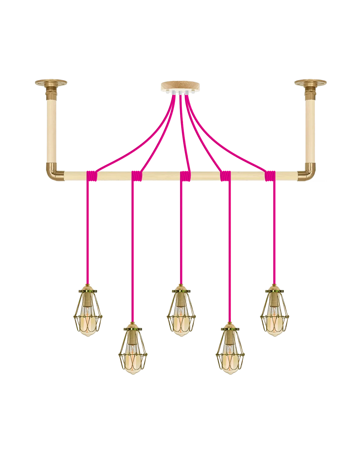 Wrap Chandelier: Pink and Brass Cage